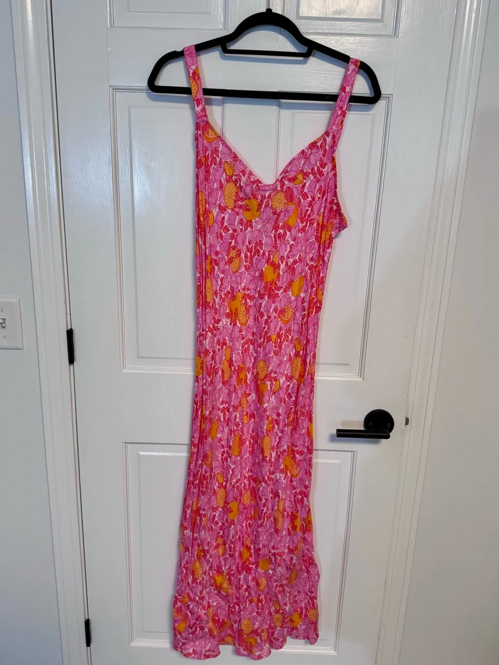 J. Crew | Gwyneth V-neck cupro-blend slip dress, Pink Limone Print, Size 18 -EUC